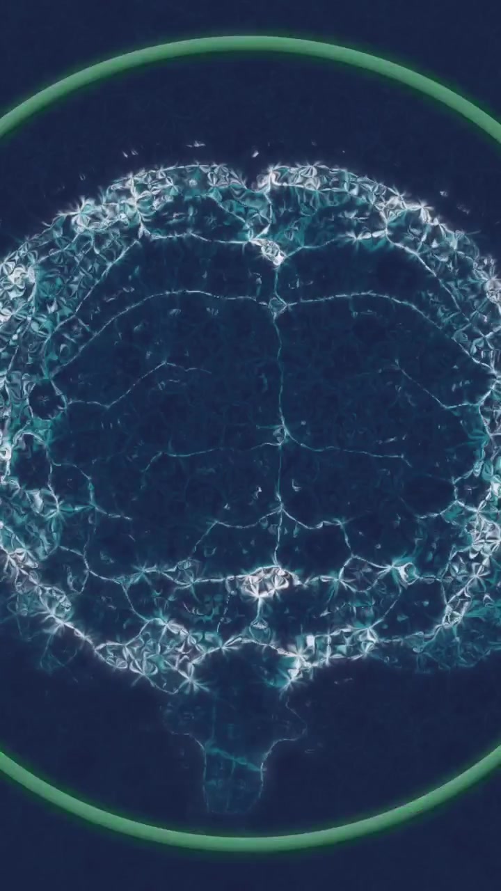 Animation of human brain and dna strand in green neon circle