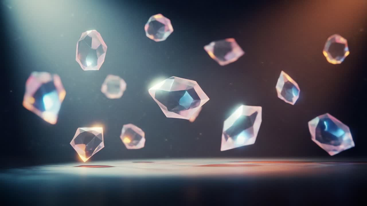 Stunning Display of Floating Crystals: A Mesmerizing Visual Journey Through a Dazzling Array of Sparkling Gems Shimmering in a Dreamlike Environment