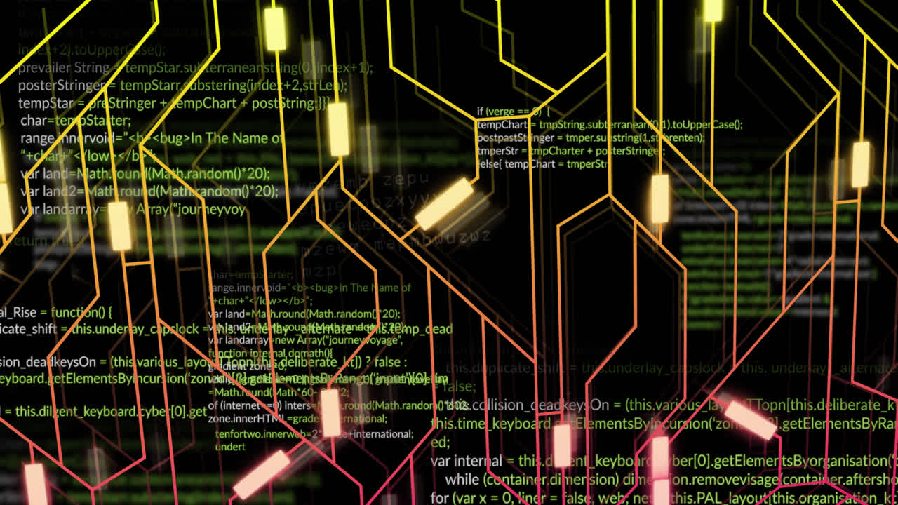 Animation of data processing on black background