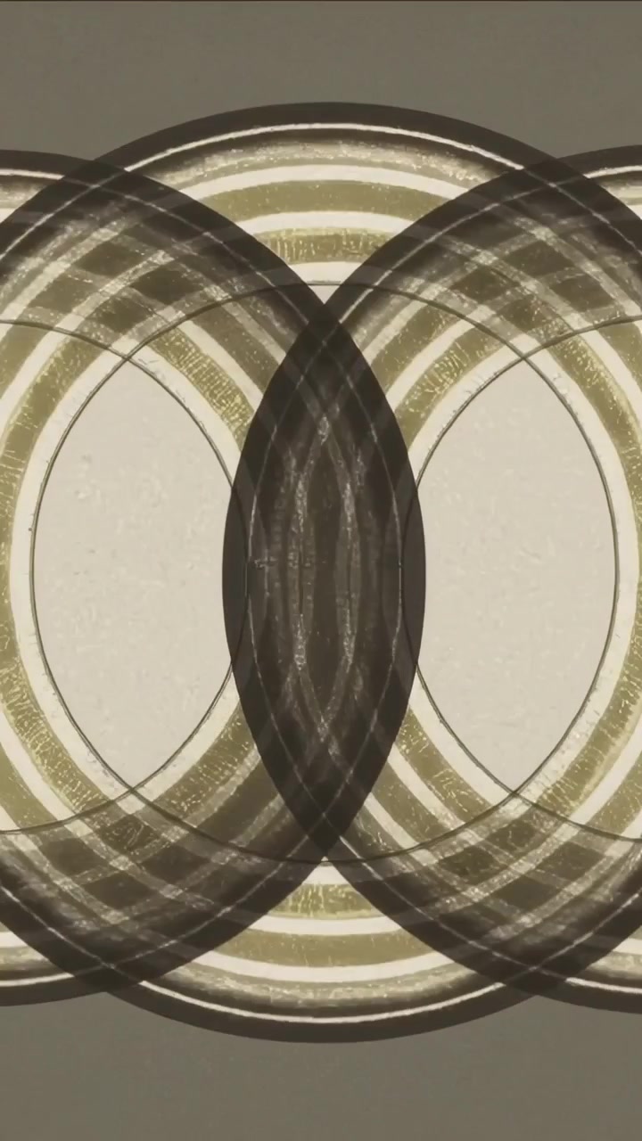 Vertical video: On start, concentric rings rotating and layering on neutral canvas, rising contrast