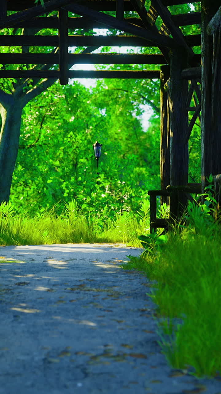 Serene pathway through lush greenery in a tranquil park setting