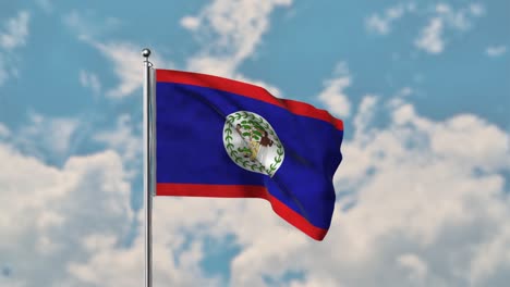 Bandera-De-Belice-Ondeando-En-El-Cielo-Azul-Video-Realista-4k