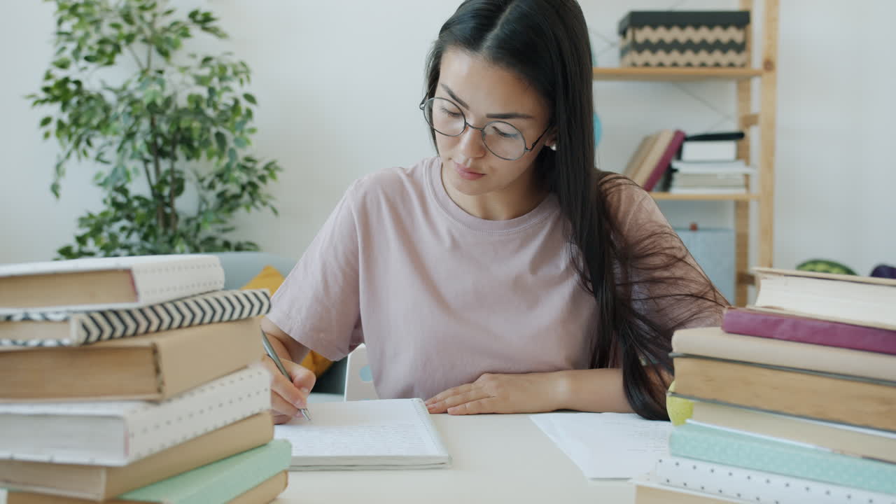 mujer estudiando en casa
