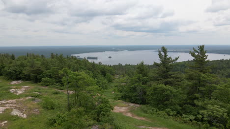 aerial view of lake and forest along hillside. calabogie ski hill, ontario canada