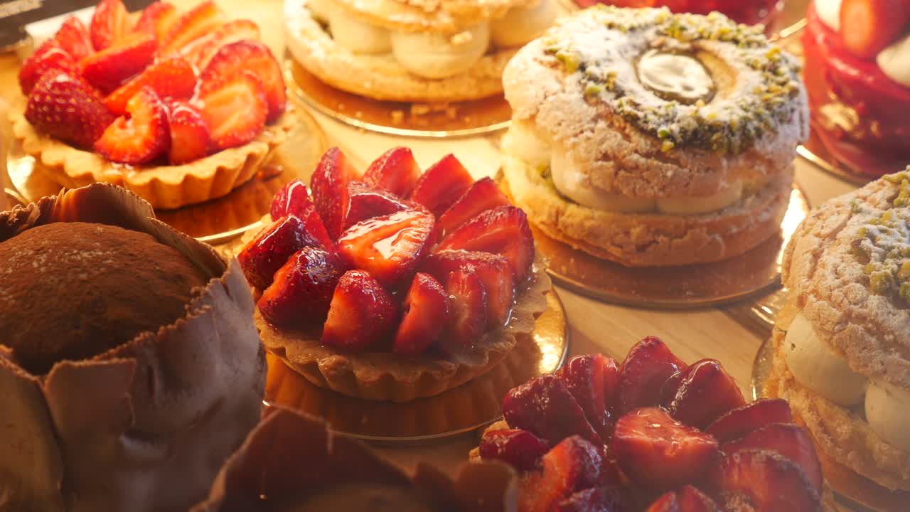 Delicious pastries and strawberry tarts