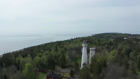 Aerial-of-the-Jomfruland-Lighthouse-It-is-a-coastal-lighthouse-located-on-the-island-of-Jomfruland-in-Kragerø,-Norway