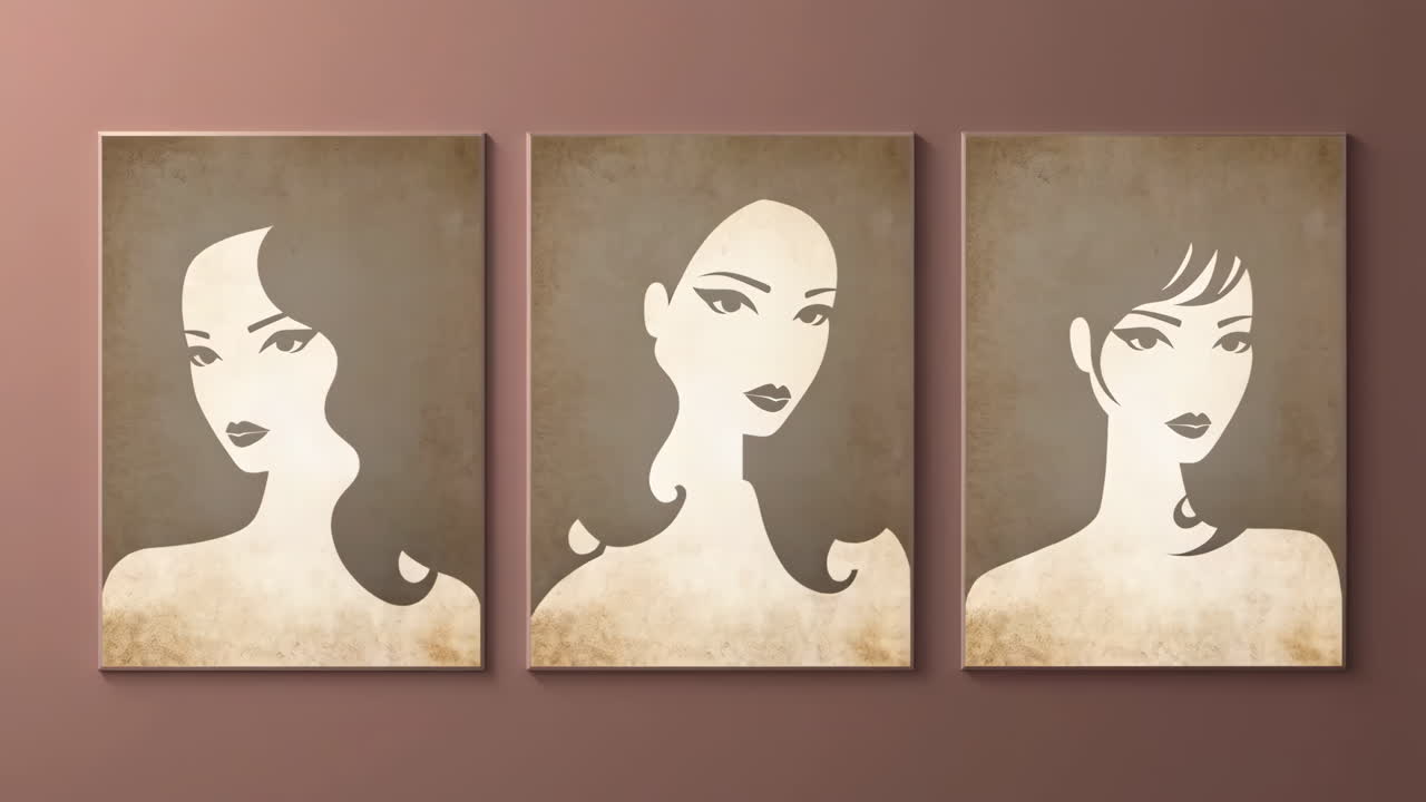 Three Stylized Female Portrait Art Prints