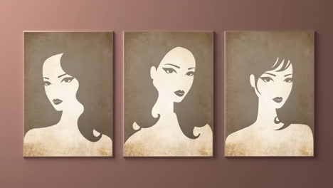 three stylized female portrait art prints