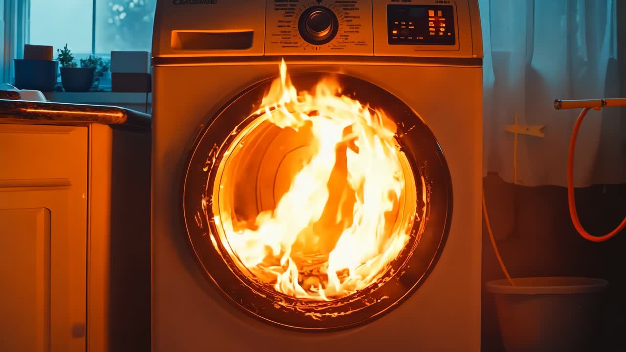 그 안에 불이 있는 세탁기와 건조기