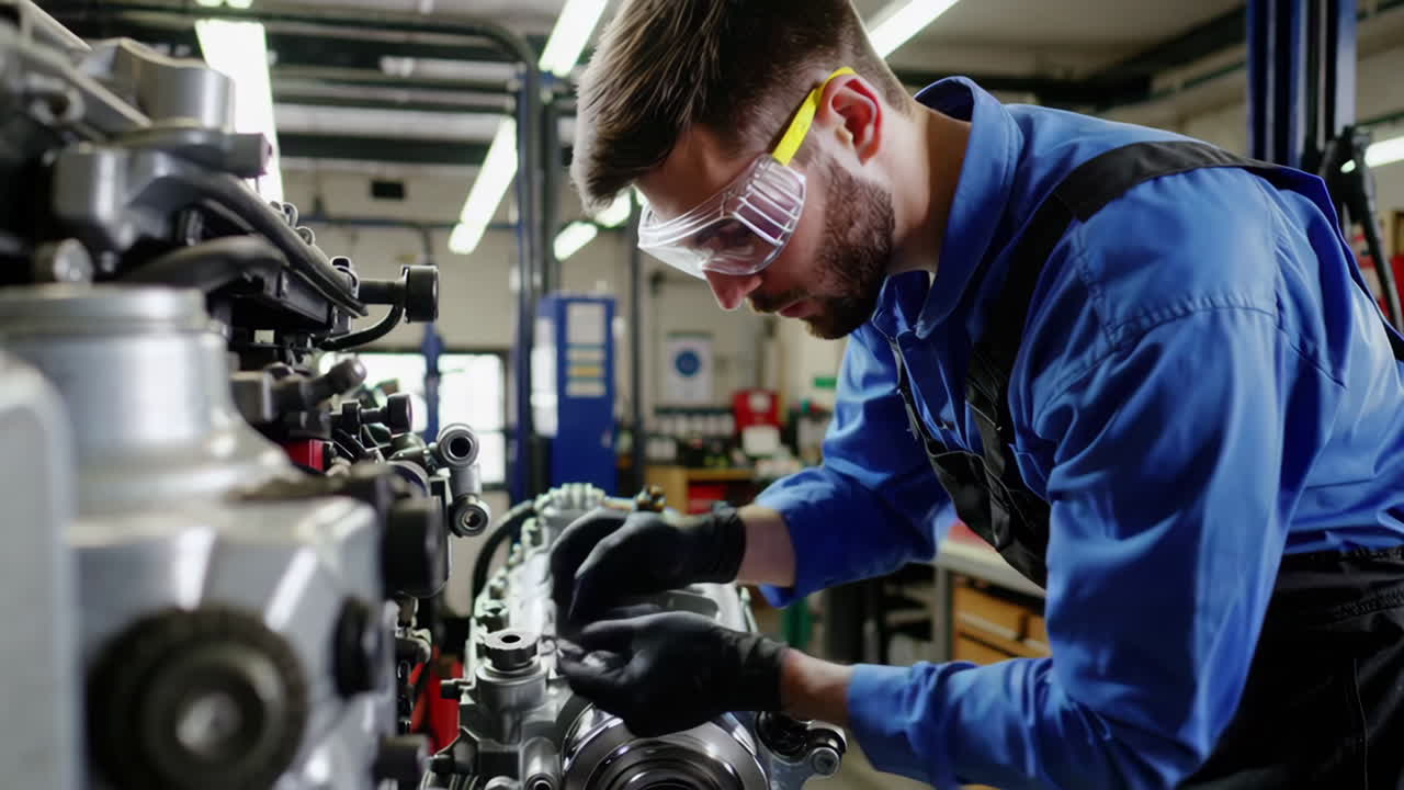 Mechanic repairing a truck engine
