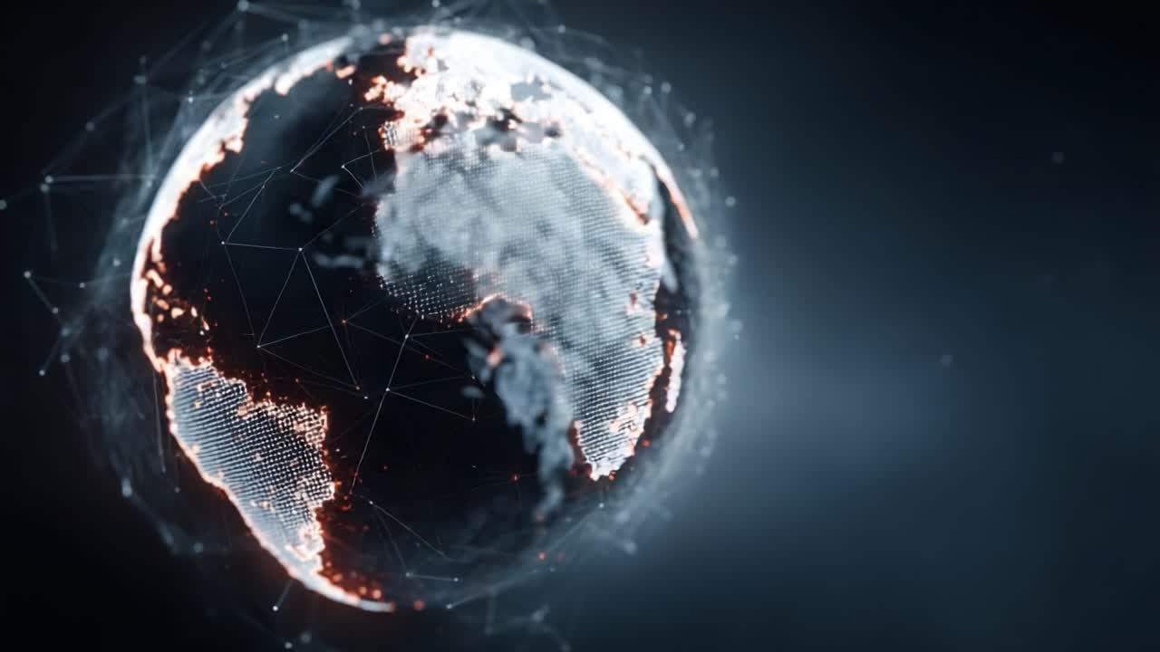A High-Tech Visualization of the Earth Showcasing Global Connectivity Through a Network of Data Points Across Continents and Oceans in a Futuristic Style