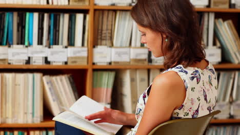 Young-female-student-studying-in-library-