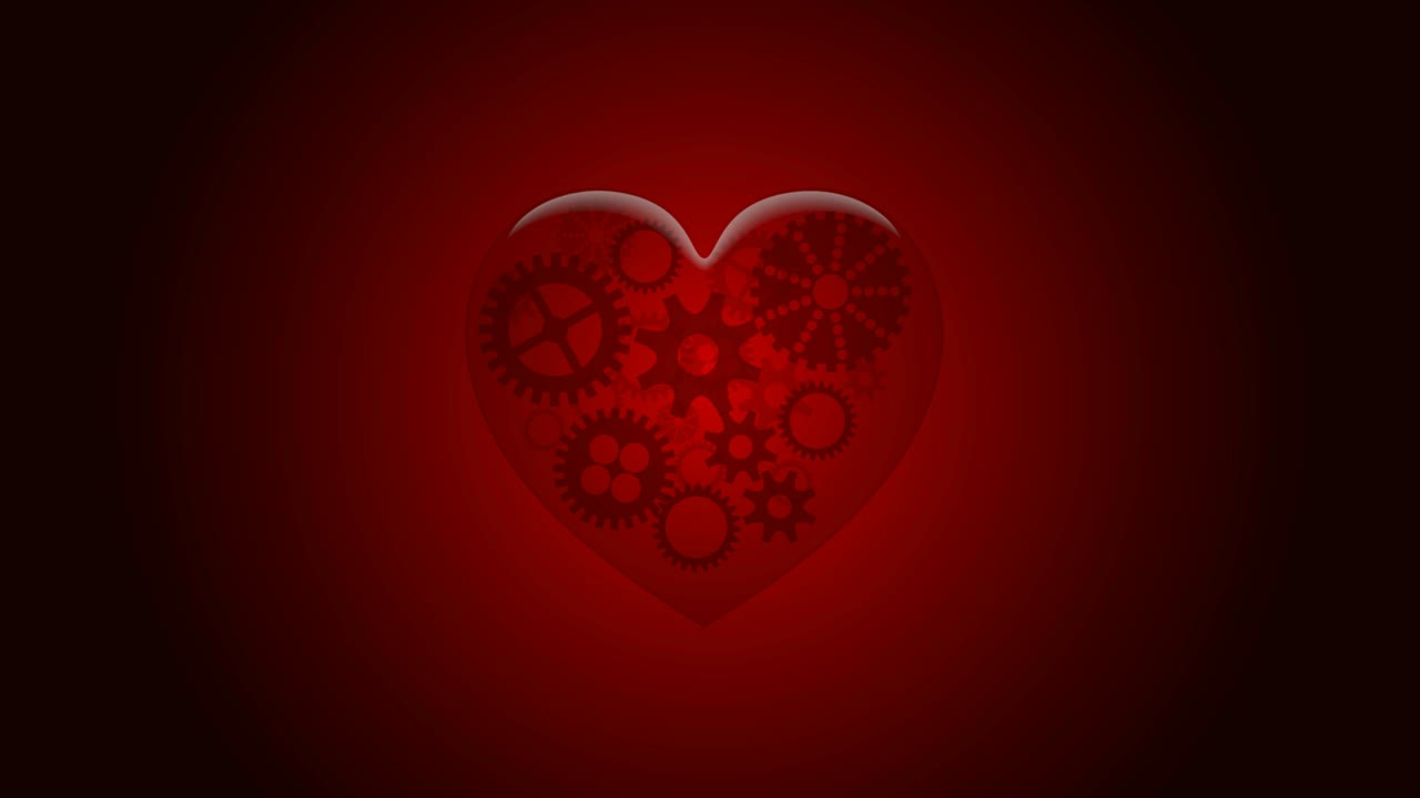 심장 안에서 회전하는 기어: 완벽한 기계 개념 2d 애니메이션 루프 영상 4k