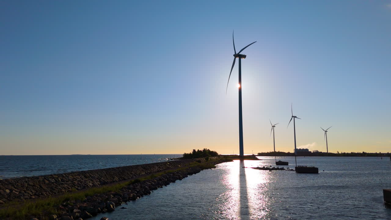 Renewable energy from spinning European coastal wind turbines, aerial riser