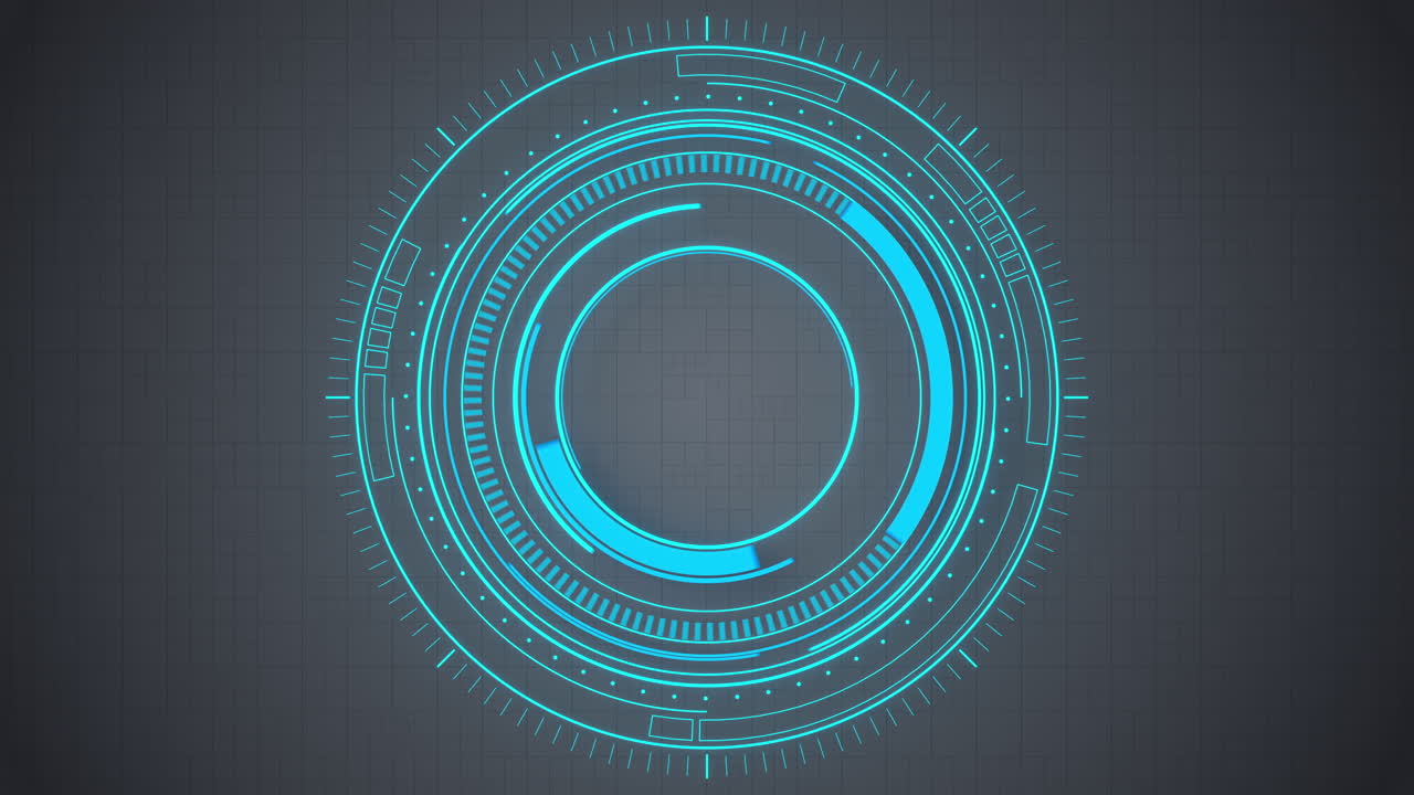 Loop animation of glowing blue HUD circles, sci-fi background, 3d rendering.