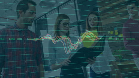análisis de datos financieros, equipo de negocios con gráficos y gráficos de animación sobre ellos