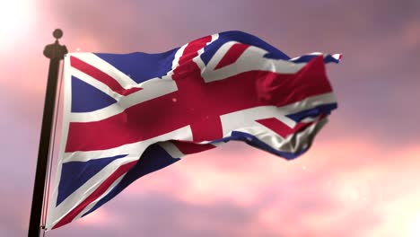 flag of united kingdom waving at wind at sunset, loop