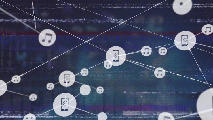 Digital Network Connection with Smartphone and Music Icons