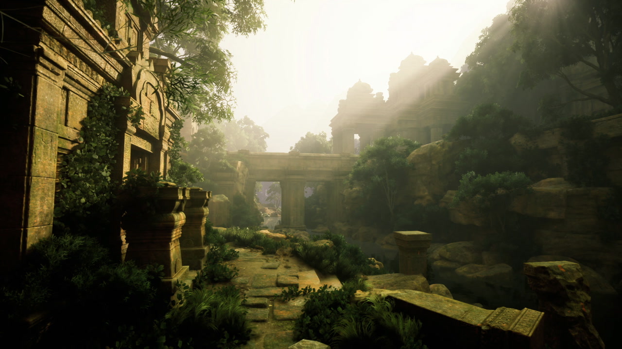 Nature reclaims ruins lush greenery engulfs abandoned stone structures