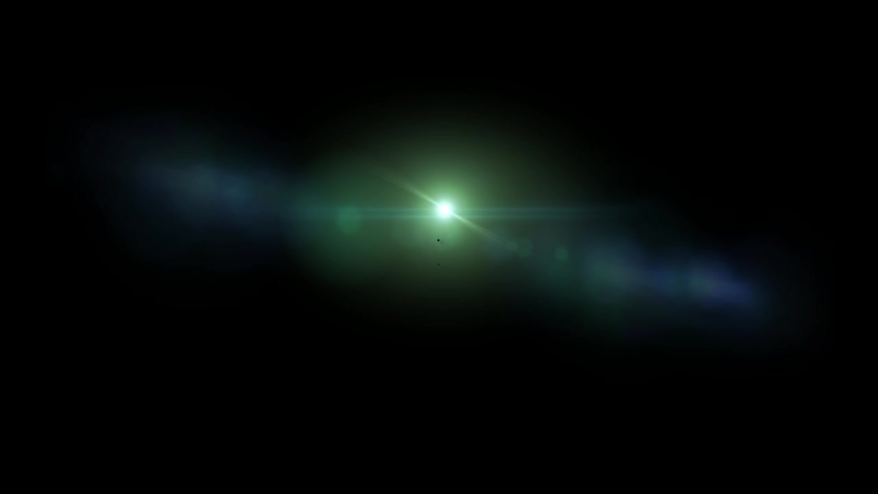 Bagliore lente realistico di luce blu isolato su sfondo nero