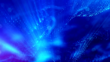 composición azul compleja con partículas luminosas que forman estructuras onduladas en el aire. animación suave en bucle 4k 3d con partículas de brillo. microworld de ciencia ficción o fondo espacial. 2