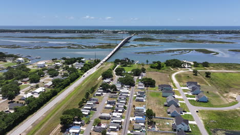 drone shot of bridge going over the bogue sound