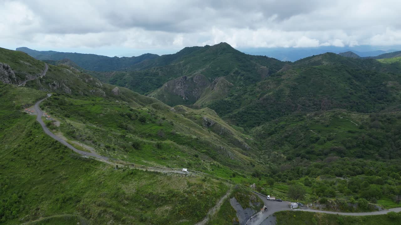 Aerial drone footage of the Sanctuary of Madonna dell’Aiuto, Sicily: hilltop church with scenic views over valleys and countryside. Perfect for travel, faith, and cultural projects