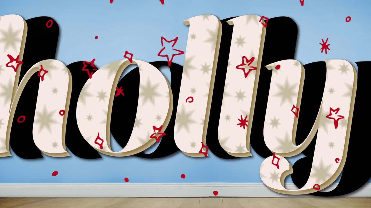 크리스마스의 애니메이션 크리스마스 홀리 텍스트 크리스마스 별이 떨어지는