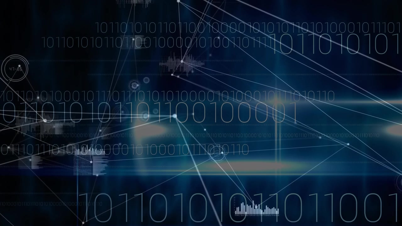 Animation of network of connections and diverse data in digital space