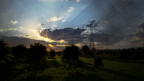 sunset over power lines and trees