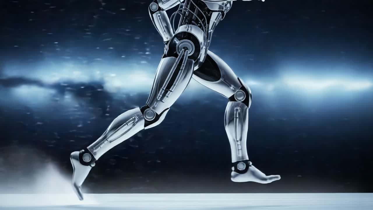 A Futuristic Robot in Dynamic Motion, Running with Precision and Speed, Embodying Advanced Technology in a Stunning Sci-Fi Environment