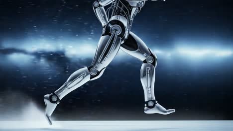 a futuristic robot in dynamic motion, running with precision and speed, embodying advanced technology in a stunning sci-fi environment