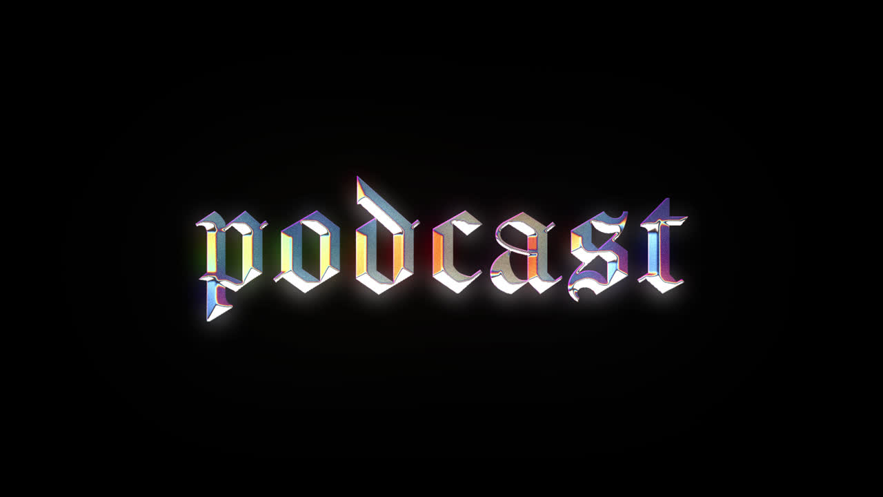 Podcast-ord med retro kromatisk aberrations-glitch-effekt