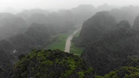 panorama view of the beautiful rice fields at ninh binh vietnam, aerial