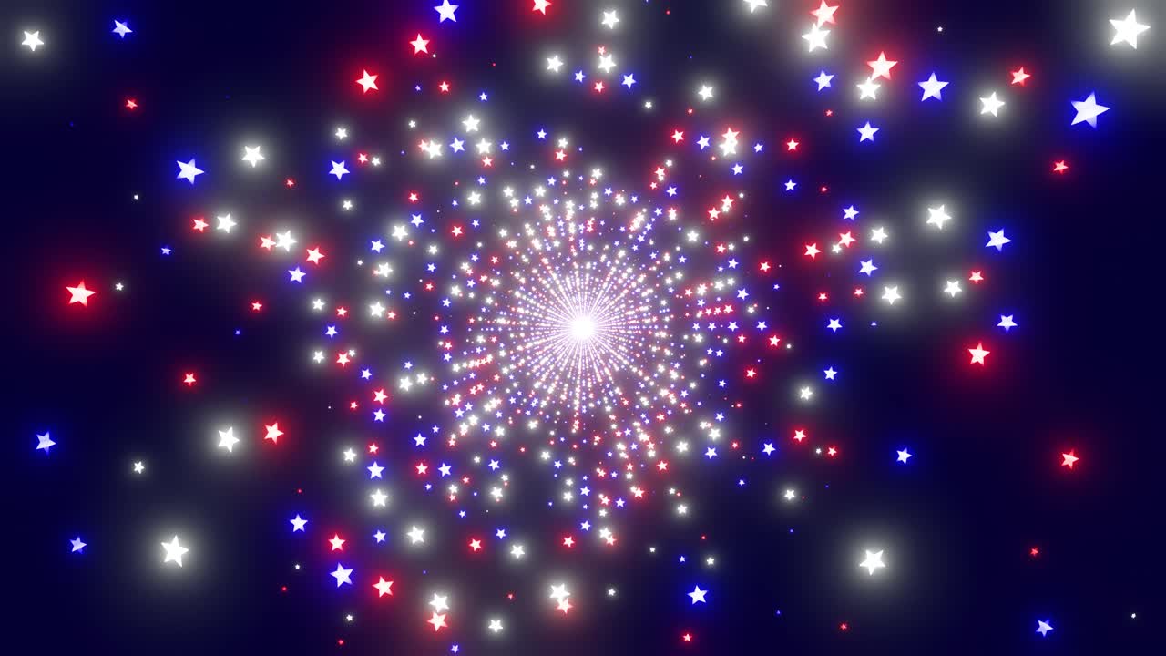 추상적인 다채로운 별의 터널을 날아다니며 완벽한 루프