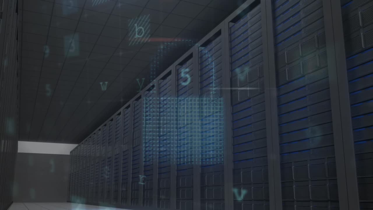 animación del procesamiento de datos en la sala de servidores