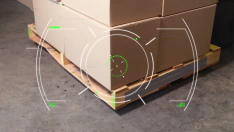 animation of scope scanning over cardboards in factory