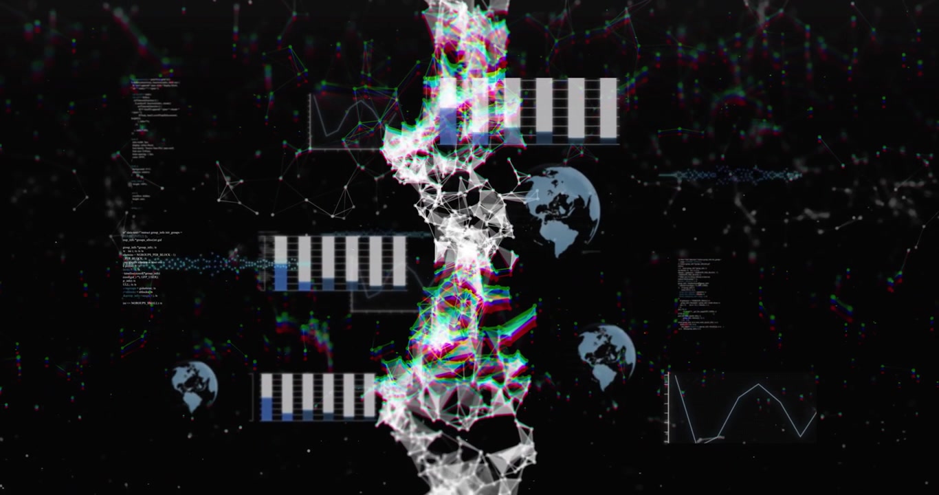 Animation opening starting node column pulsing, bars filling, globe rotating showing network data