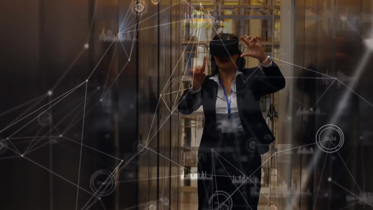 가상 현실 헤드 ⁇ 을 착용 한 비즈니스 여성