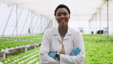 Woman,-portrait-and-hydroponic-farm-of-agriculture