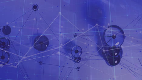 Animation of connections over digital data processing on purple background