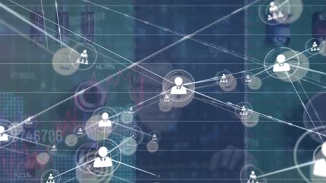 Animation-of-connected-icons,-graphs-and-increasing-numbers-over-electronic-circuit-board