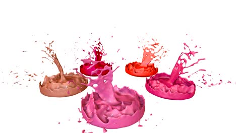 las pinturas bailan con la desaceleración del tiempo en fondo blanco. simulación de salpicaduras 3d de tinta en un altavoz musical que reproduce música. salpicadures como un fondo brillante en ultra alta calidad 4k. tonos de rojo 17