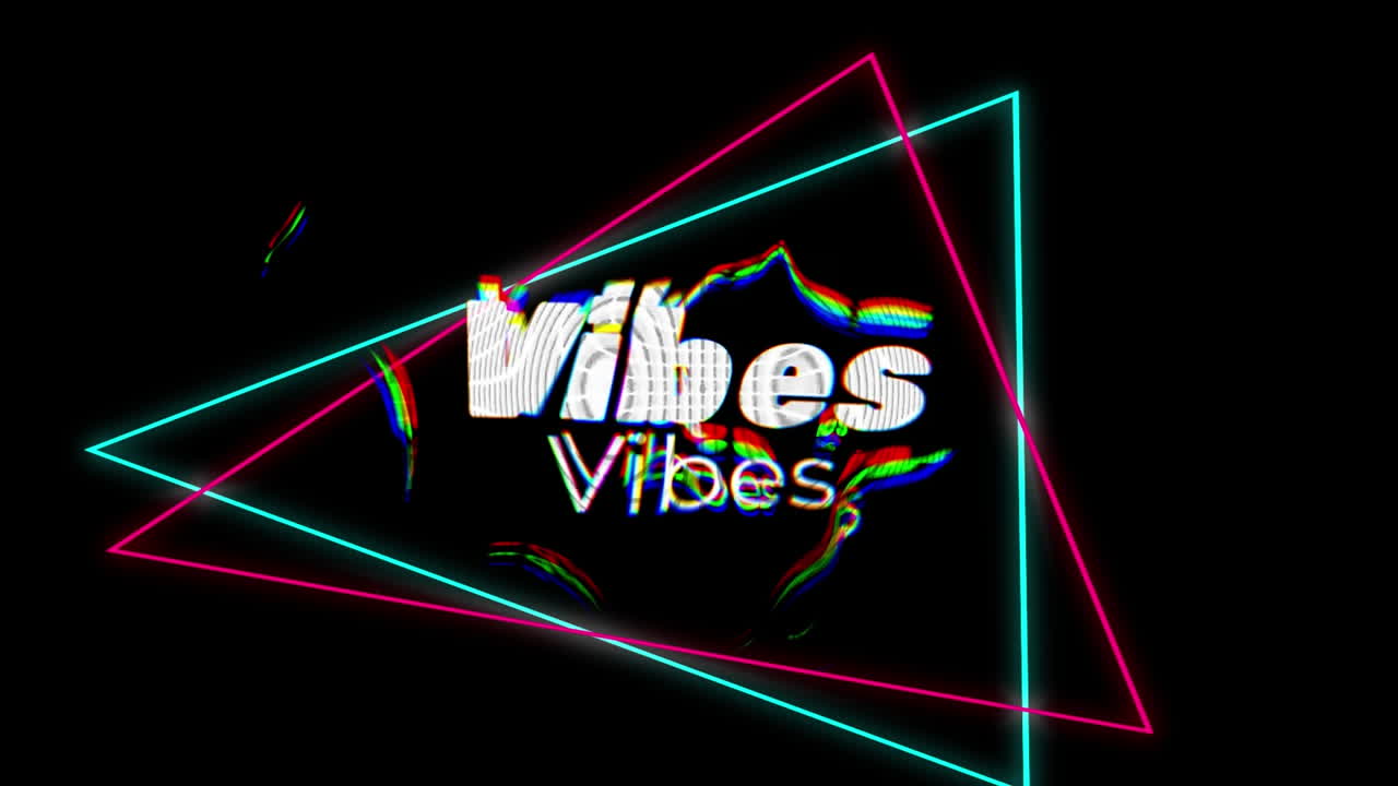 Animation of vibes text over glowing moving wave and geometrical shapes