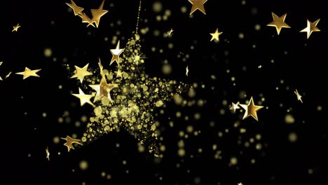 animación de estrellas cayendo sobre una estrella dorada sobre un fondo negro.