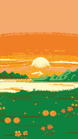 Gráfico-En-Movimiento-De-Fondo-De-Paisaje-Rural-De-Pixel-Art