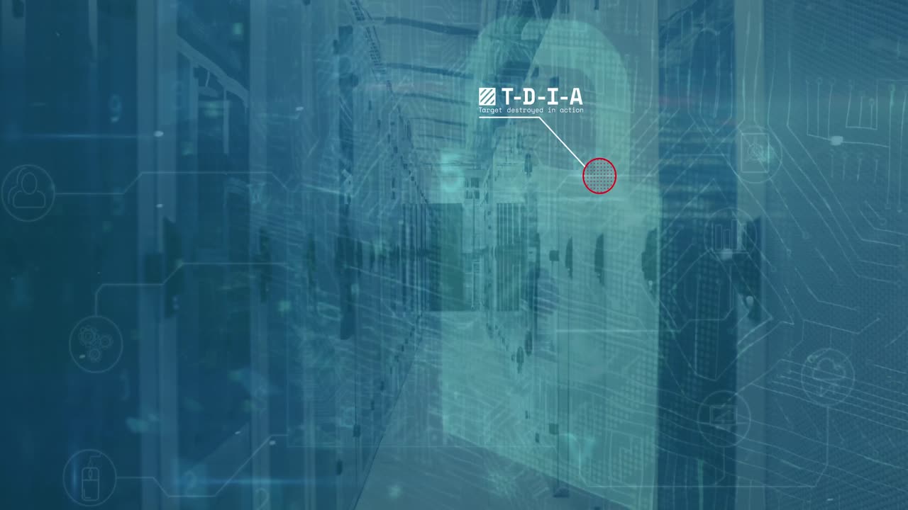 비행기 아이콘의 애니메이션과 컴퓨터 서버 에 대한 사이버 보안 데이터 처리