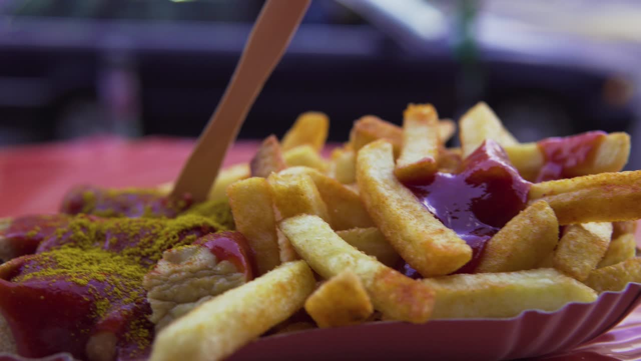 famoso currywurst de berlín con papas fritas una auténtica comida callejera de alemania
