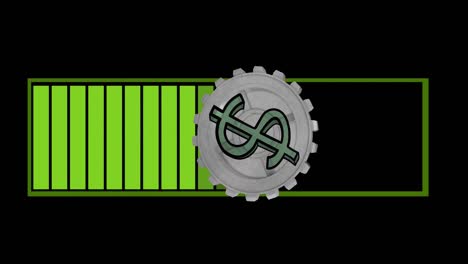 animación del signo del dólar estadounidense girando en la barra de carga verde sobre fondo negro