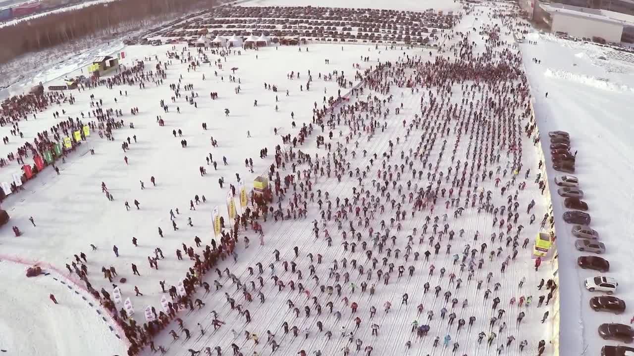 Large Crowd Participating in a Winter Ski Race